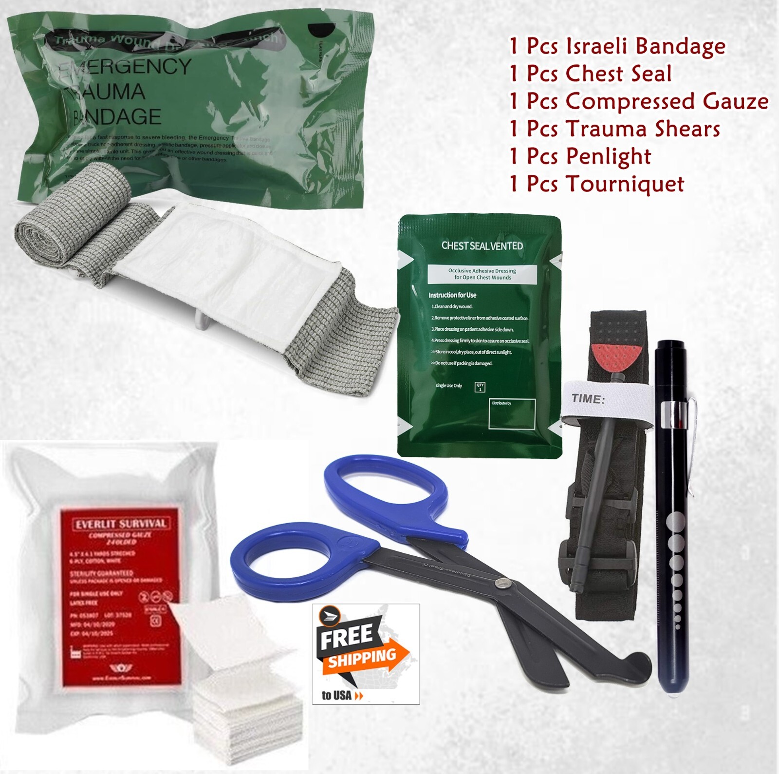 IFAK First Aid Kit Supply Chest Seal Vent Israeli Bandage Guaze Tourniquet Shear