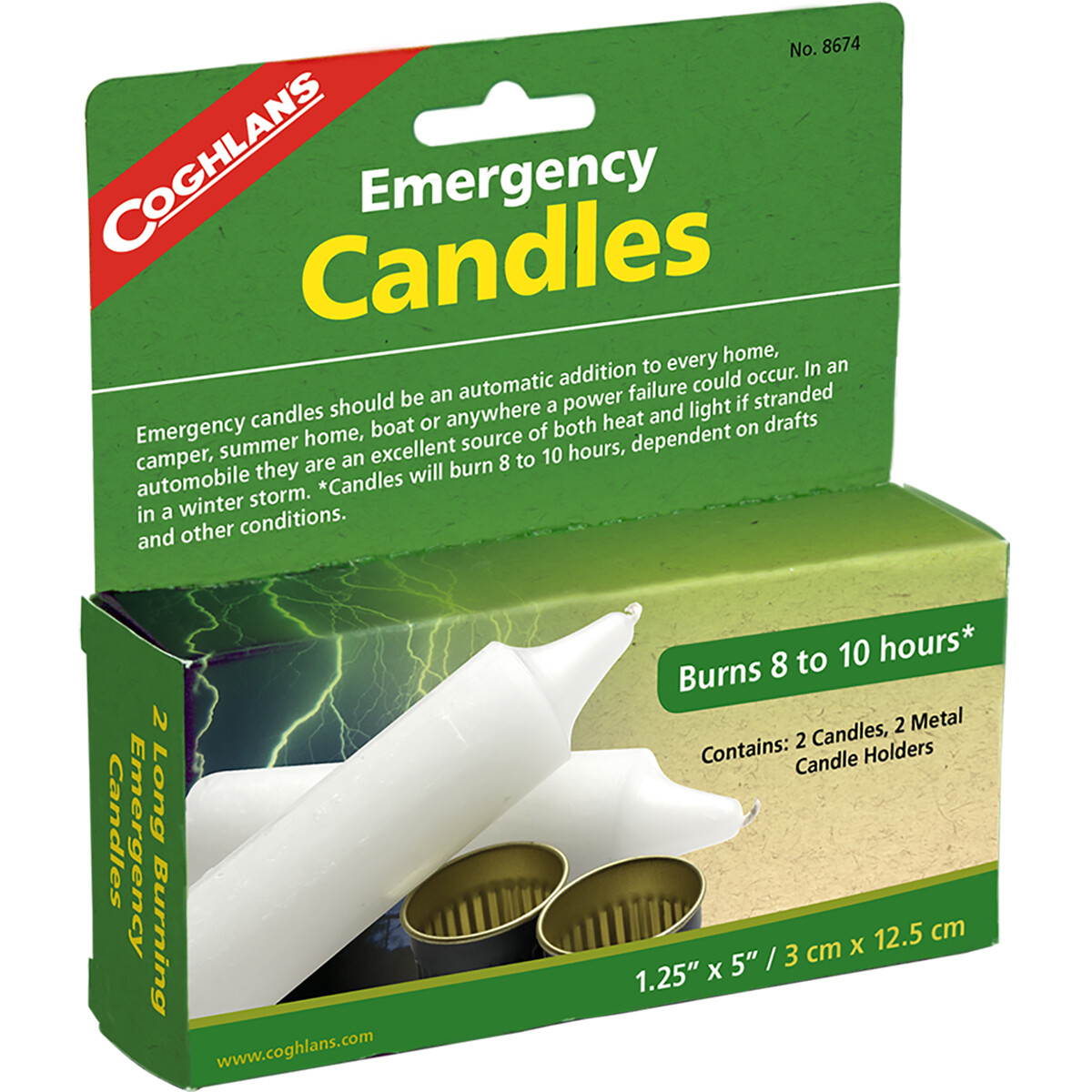 Coghlan’s Long Burning Emergency Candles with Metal Holders (2 Pack), Survival