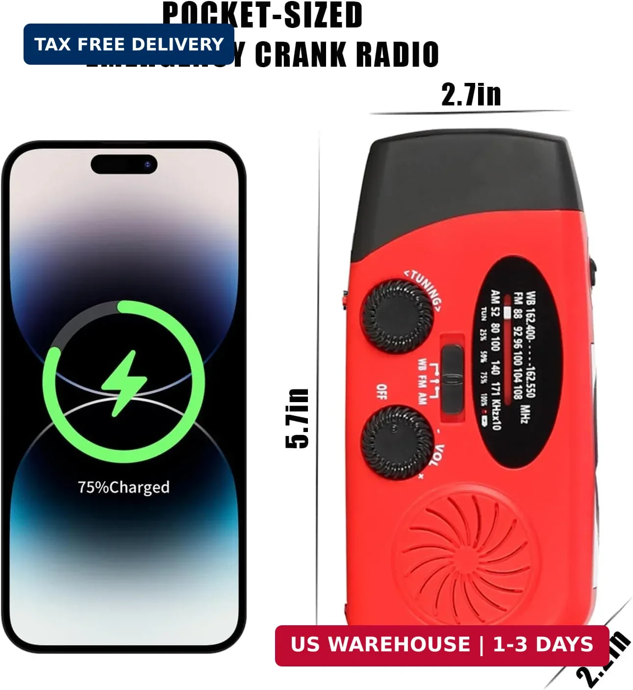 6000mAh/22200mWh Emergency Weather Radio, AM/FM/NOAA Hand Crank Solar Powered Ra