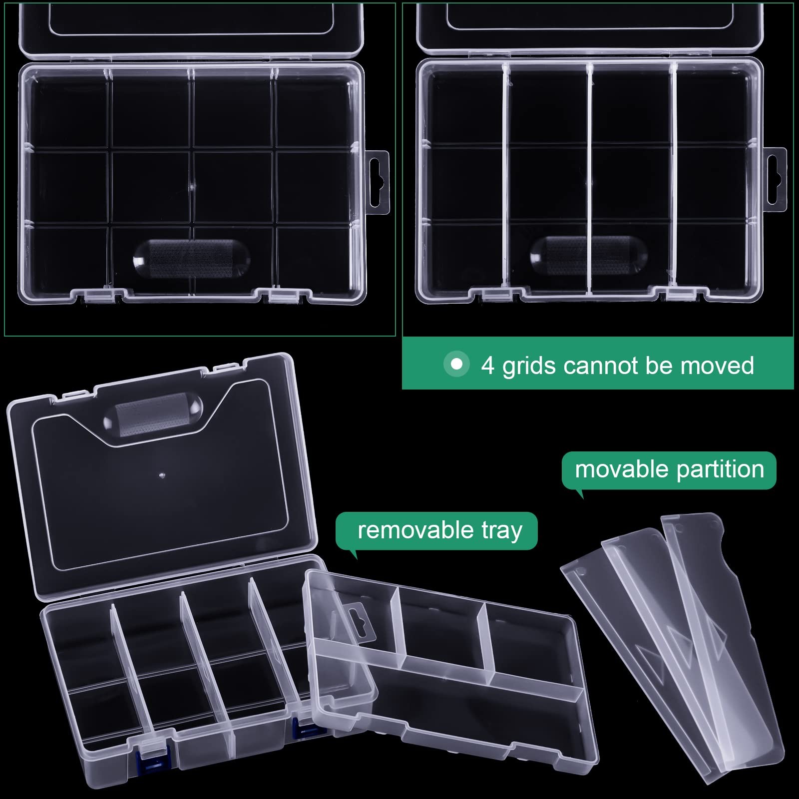 Honoson 6 Pack Fishing Tackle Box Organizer Storage 9 x 6 x 2.3 inches, Clear