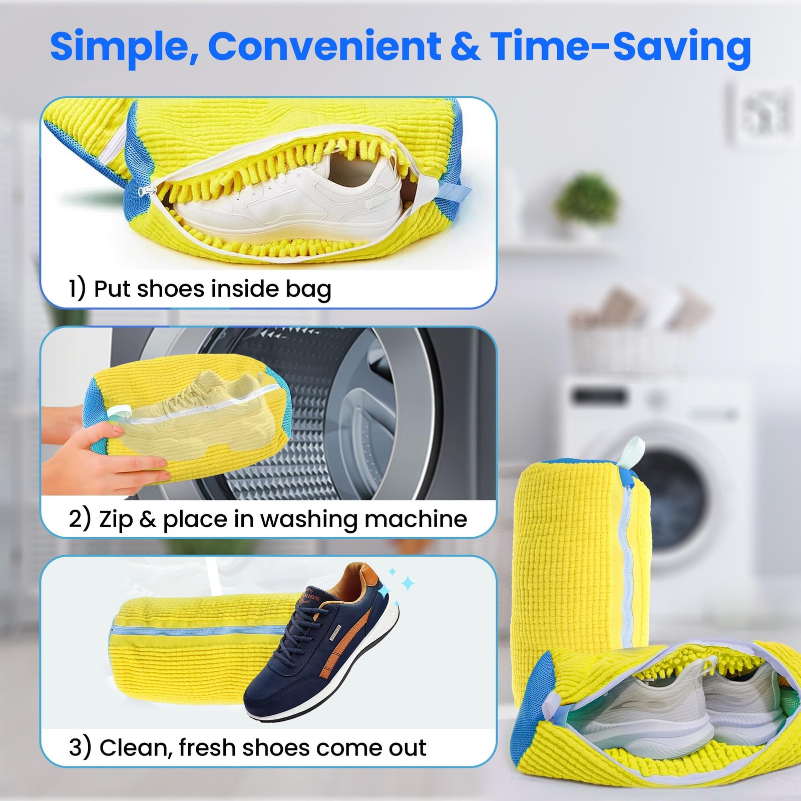 Shoe Washing Machine Bag Laundry for Washer and Dryer 2 Pack, Yellow