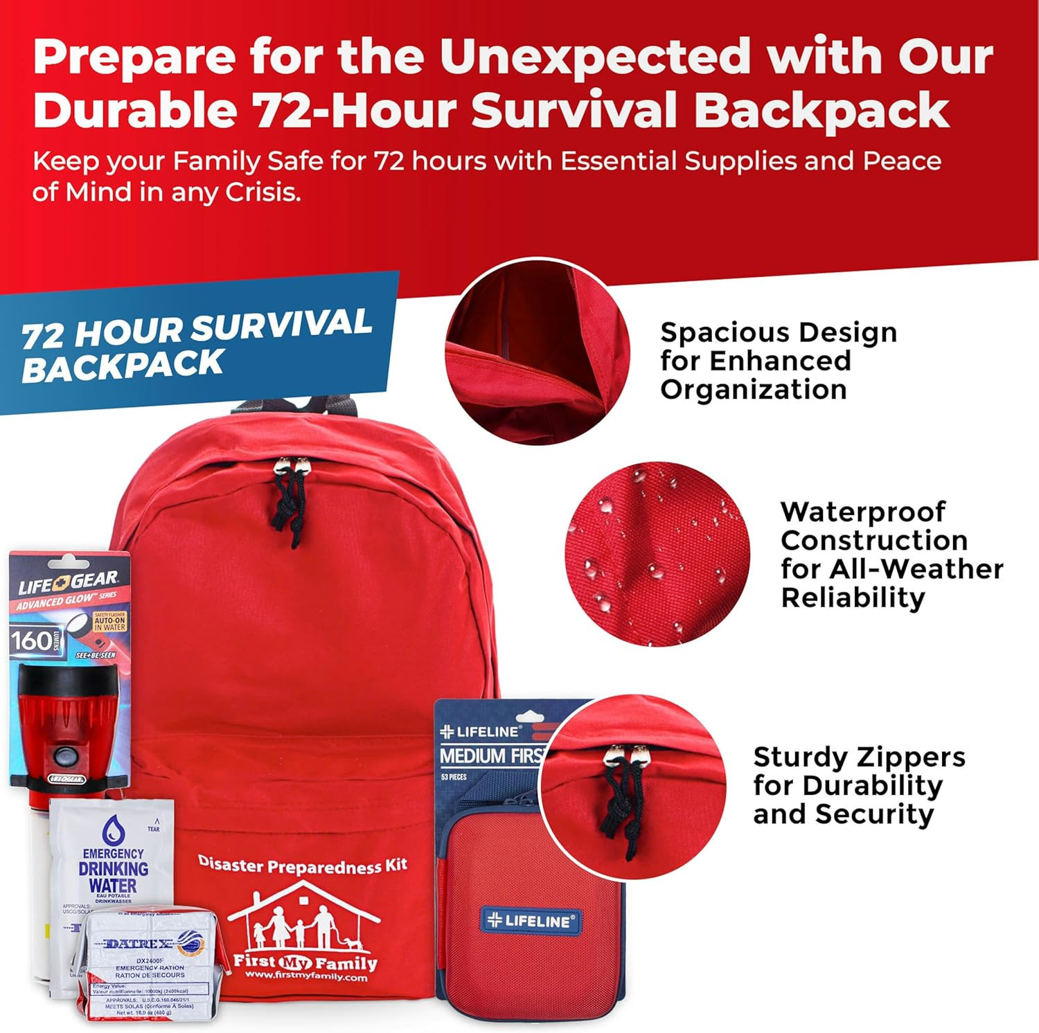 First My Family All-In-One Premium 2-Person Emergency Survival Kit | Hurricane &