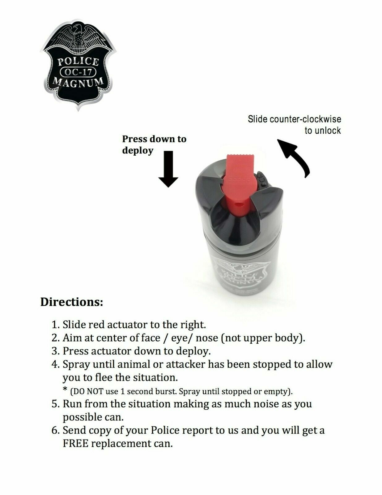 3 Police Magnum pepper spray .50oz yellow molded keychain defense protection OC