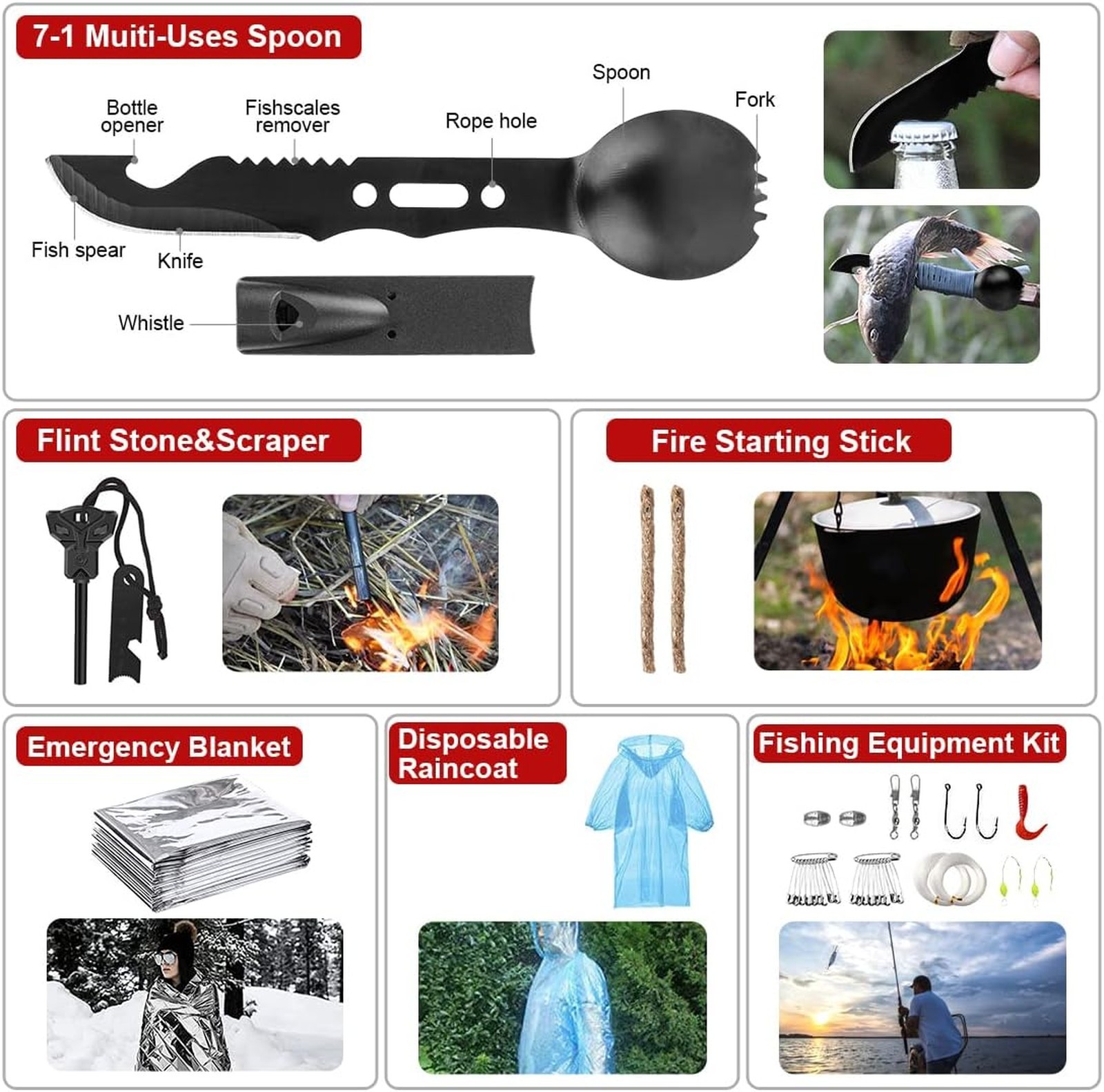 Survival Kit 251 Pcs Emergency Gear First Aid Kit with Molle System Bag and Tent