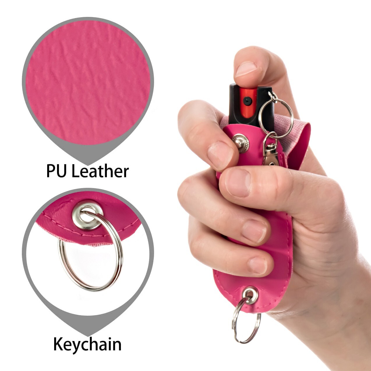 BURN Pepper Spray Keychain 1/2oz Self Defense in Pink Holster
