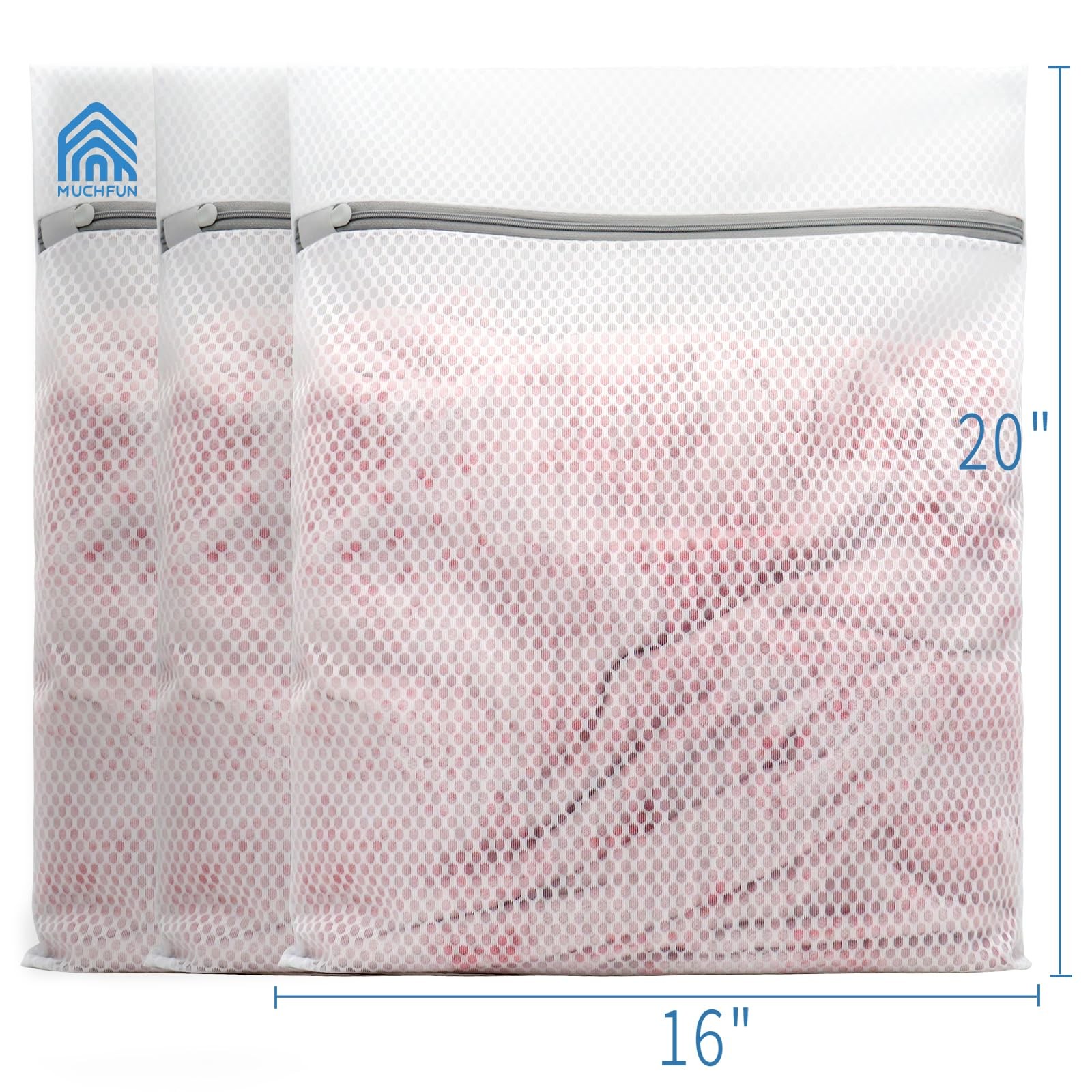 Muchfun 3Pcs Durable Honeycomb Mesh Laundry Bags for Delicates 3 Large, White
