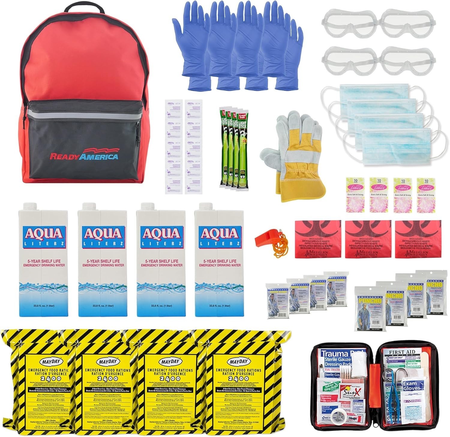 Ready America 4-Person 3-Day Basic Emergency Kit with Backpack