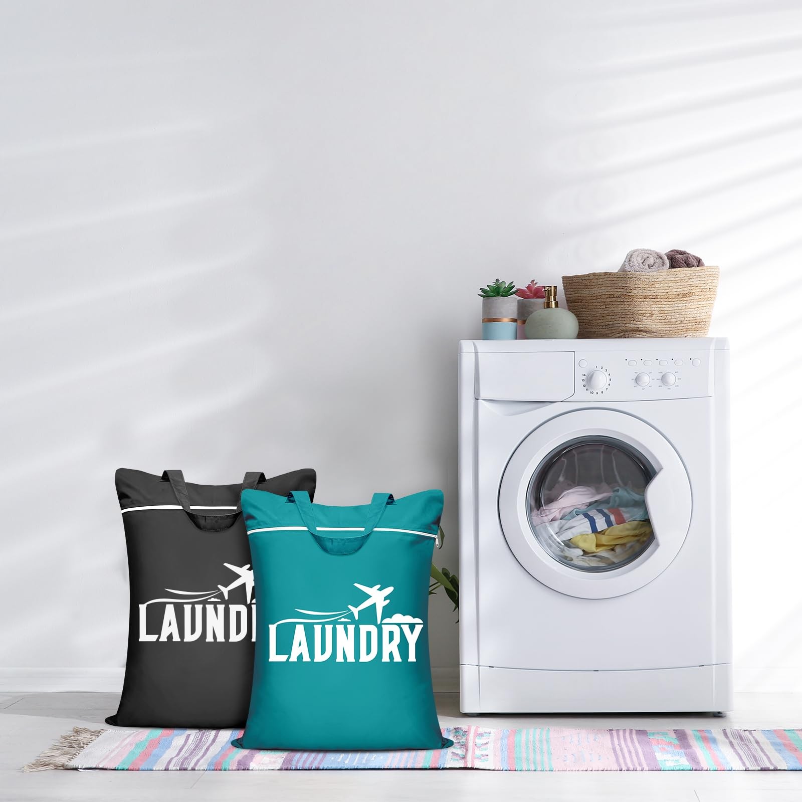 2 Pcs Large Travel Laundry Bag – Washable 18.1 x 22.8 inches, Black+Blue