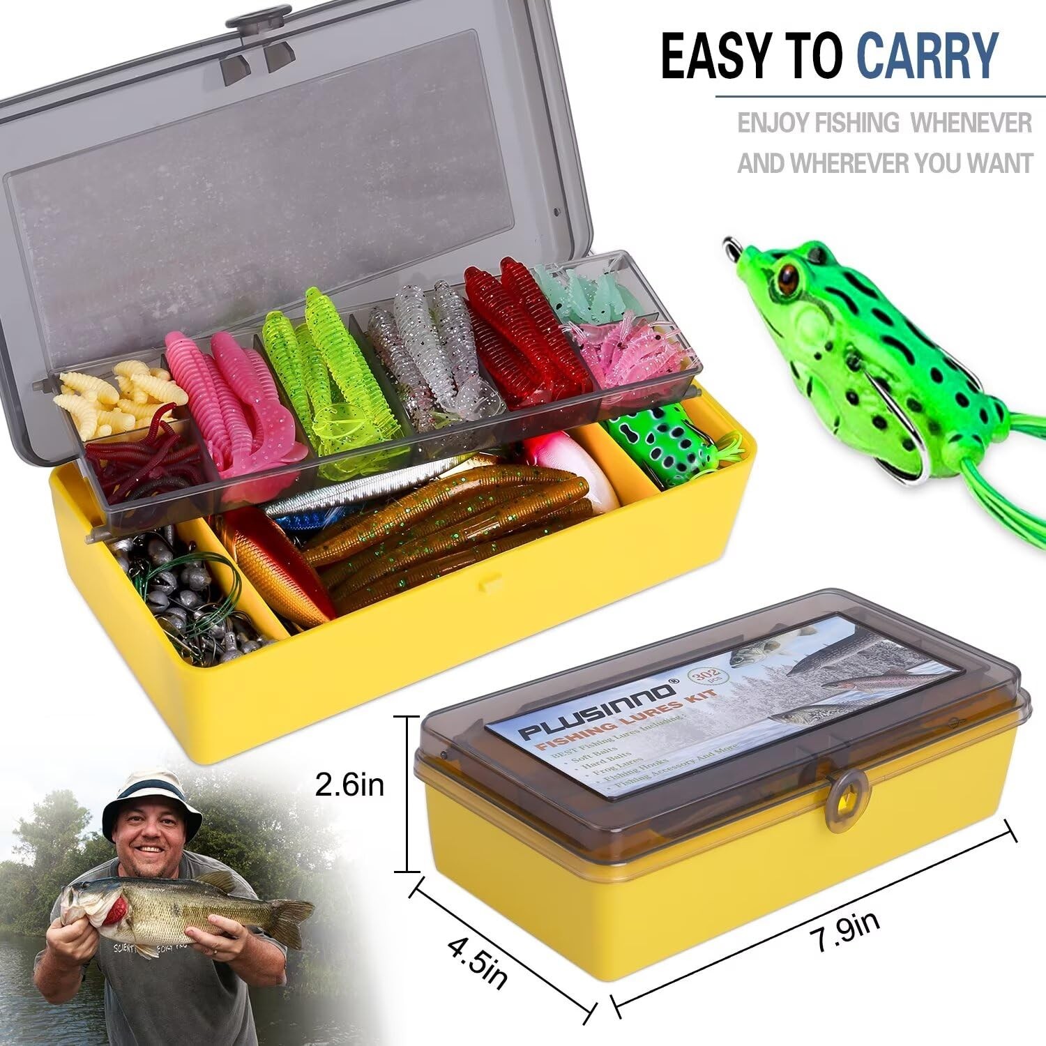PLUSINNO 302Pcs Fishing Lures, 7.9″ x 4.5″ x 2.6″, Lures Kit