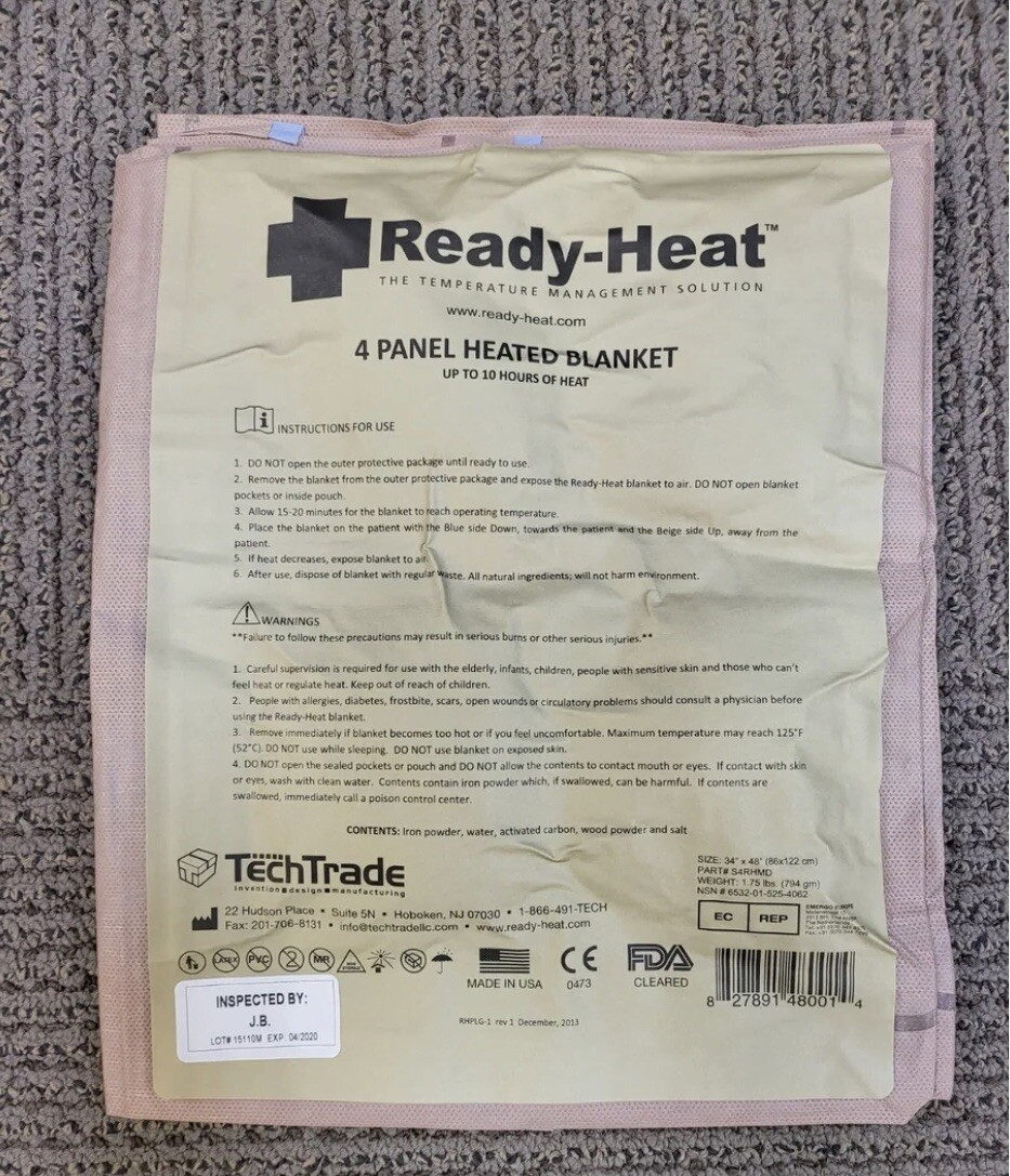 US Army READY-HEAT 4-Panel Heated Emergency / Survival Blanket Exp. 02/2022