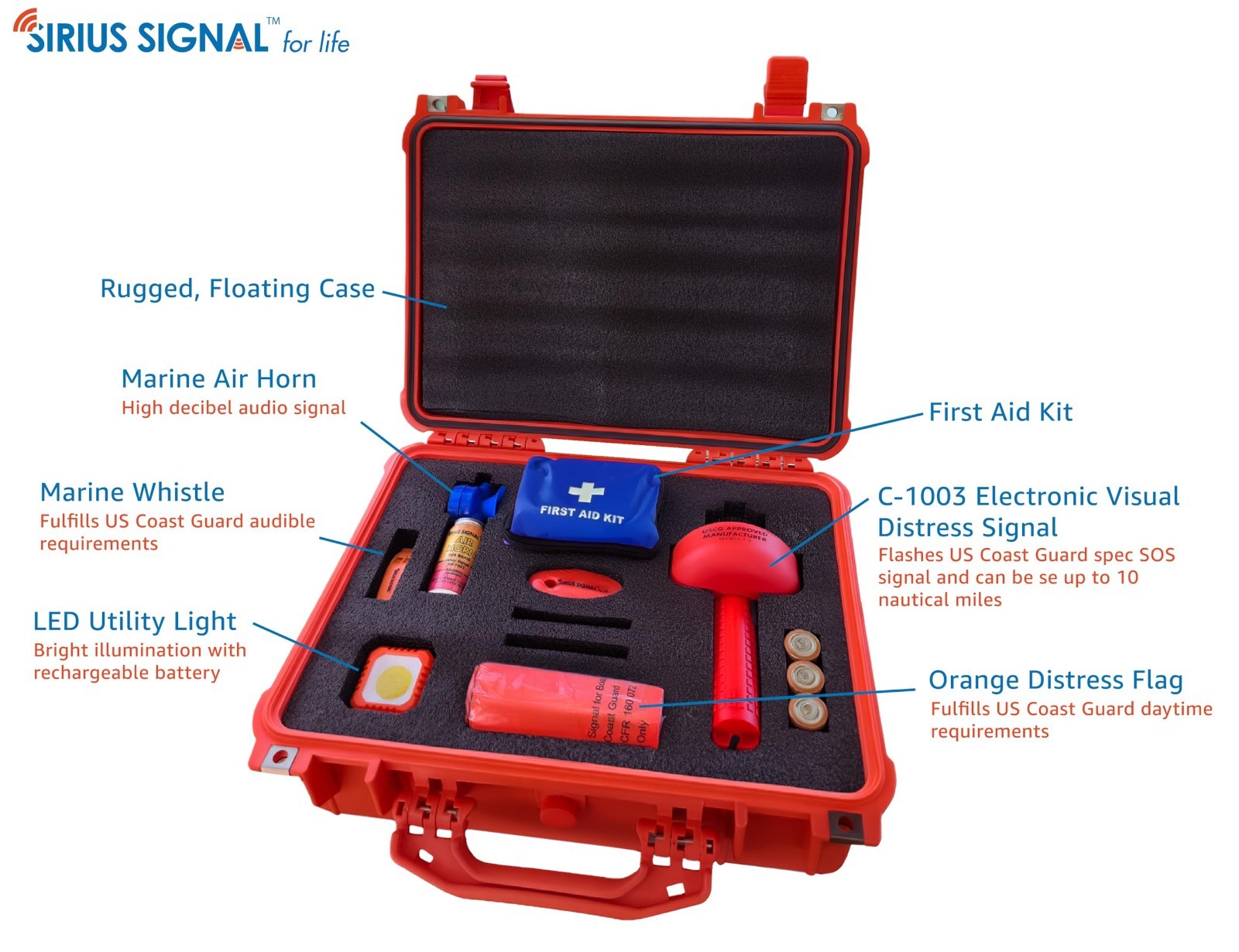 Complete Boating Safety SOS Kit – Visual, Audible, First Aid System – USCG Appro