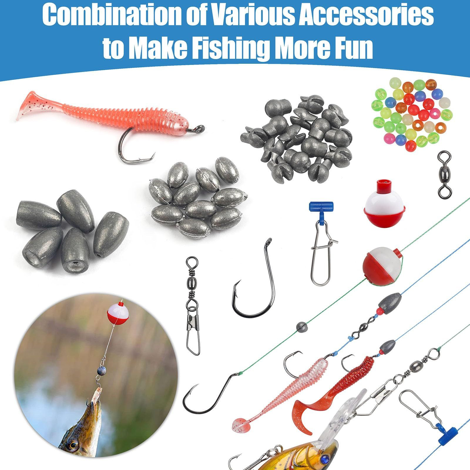 220pcs Fishing Hooks Bobbers Tackle Kit Beginners Equipment Includes Red