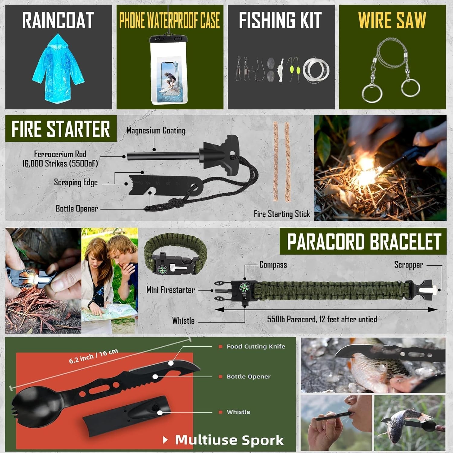 Survival Kit 268 Pcs Emergency Gear Equipment Supplies First Aid Camping Axe