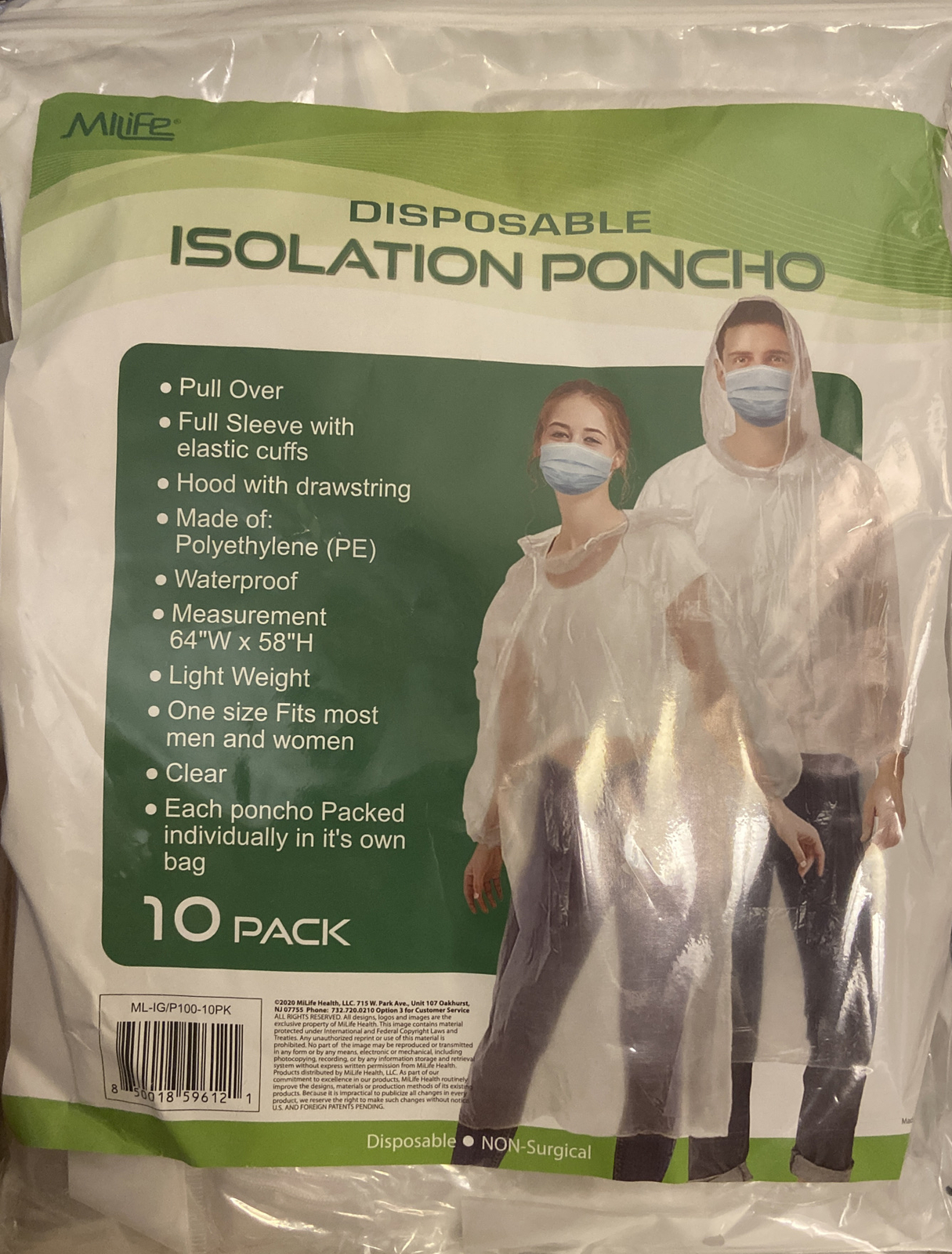 Brand New Clear Disposable Isolation Ponchos – Pack of 10 – One Size Fits All