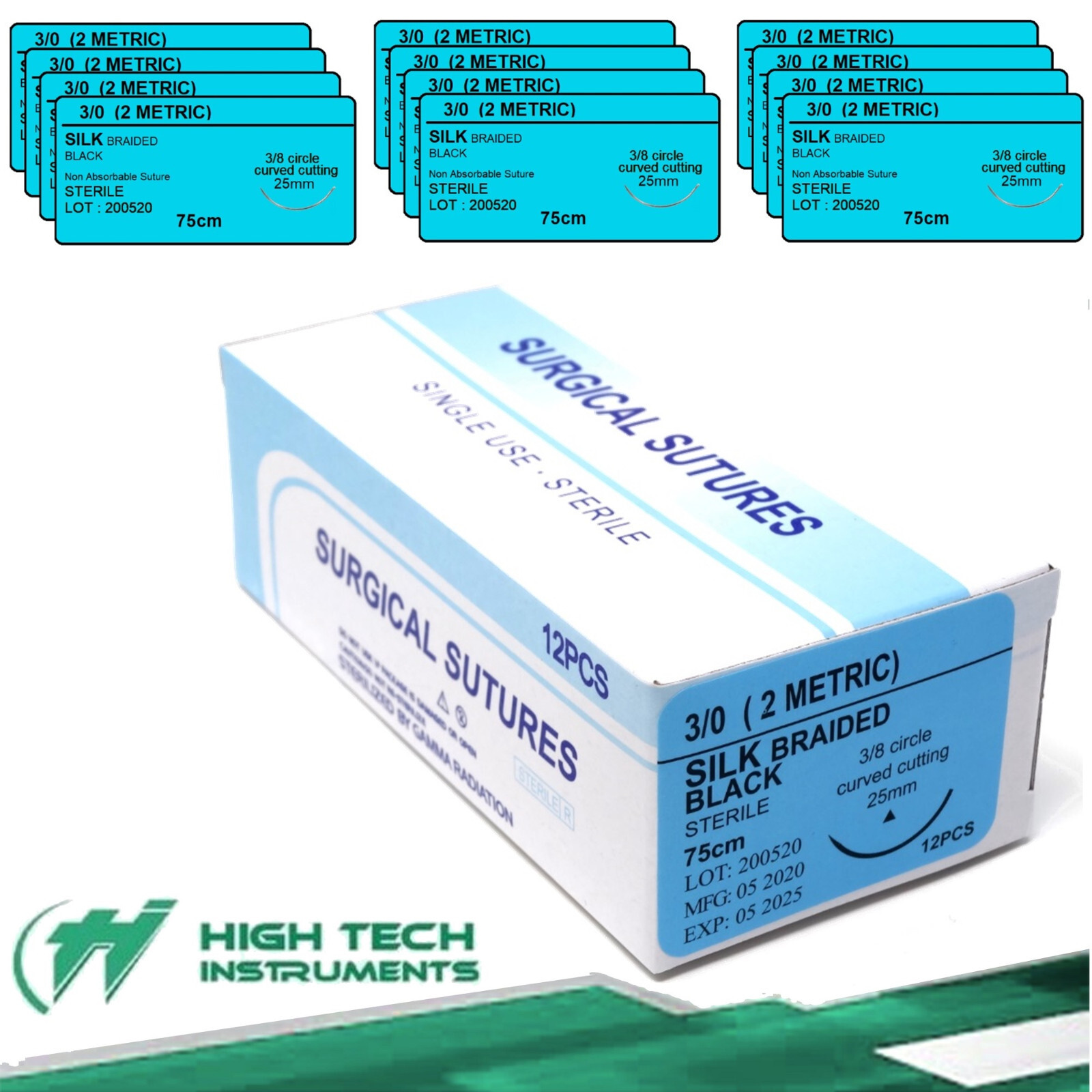 Silk 3/0 Training Suture Emergency First Aid Home Wound Treating 12 pcs