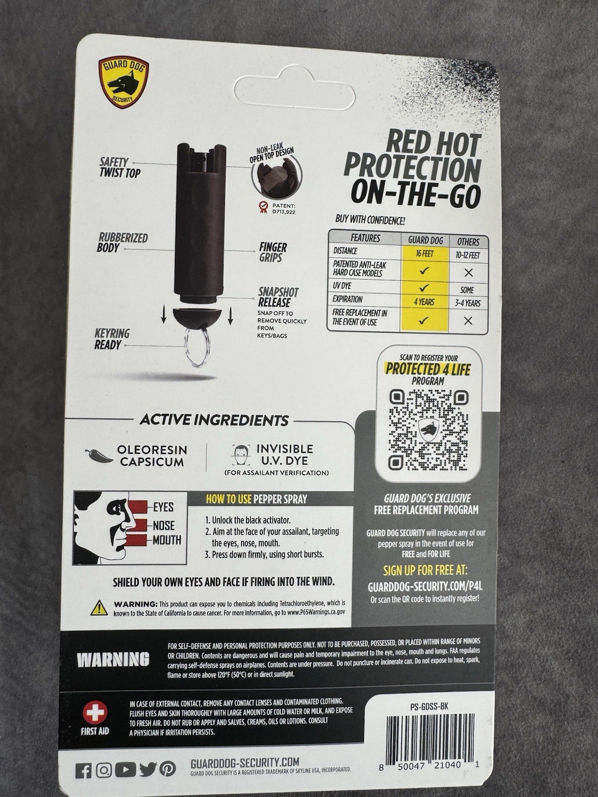 2Pk Guard Dog Security Snapshot Pepper Spray with Finger Grip Black