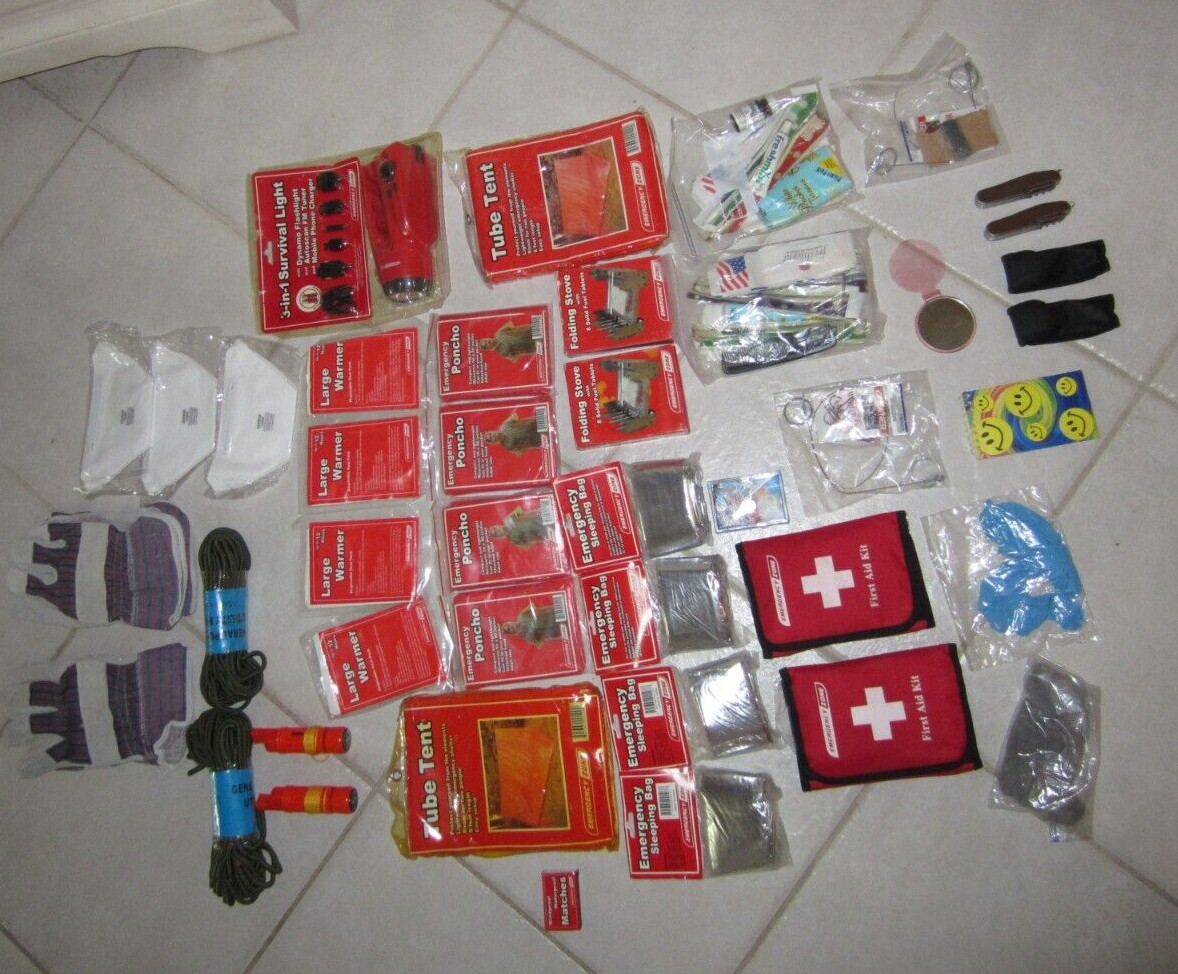 LARGE SURVIVAL KIT LOT HIKING KIT LOT HURRICANE KIT VARIOUS 40 PIECE AS PICTURED