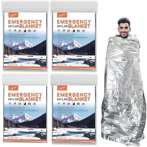 4 Pack 82″x62″ Survival Mylar Thermal Blankets, Emergency