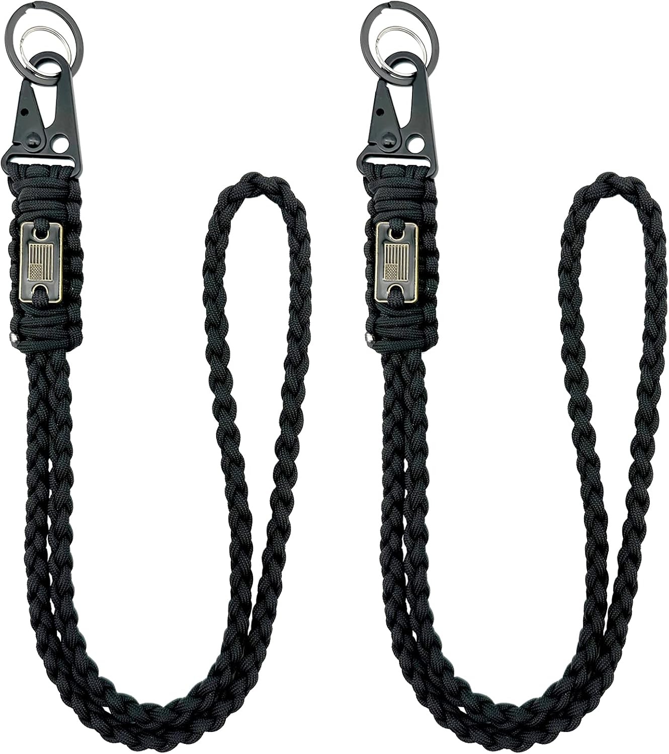 Heavy Duty Paracord Lanyard for ID Badges, Black x2, X2