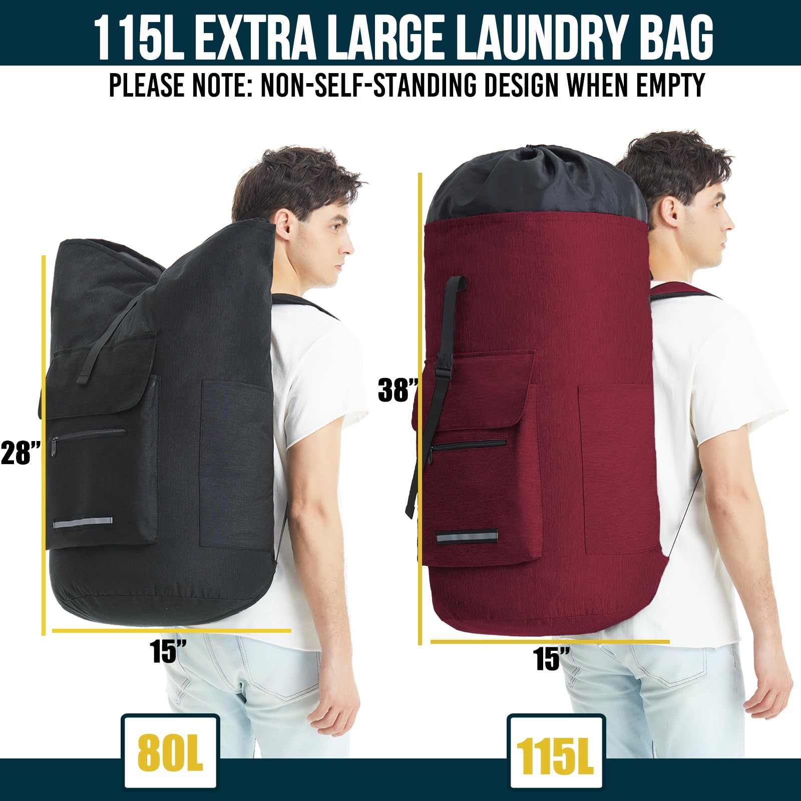Laundry Bag With 4 Pockets，Laundry Shoulder X-Large, Red