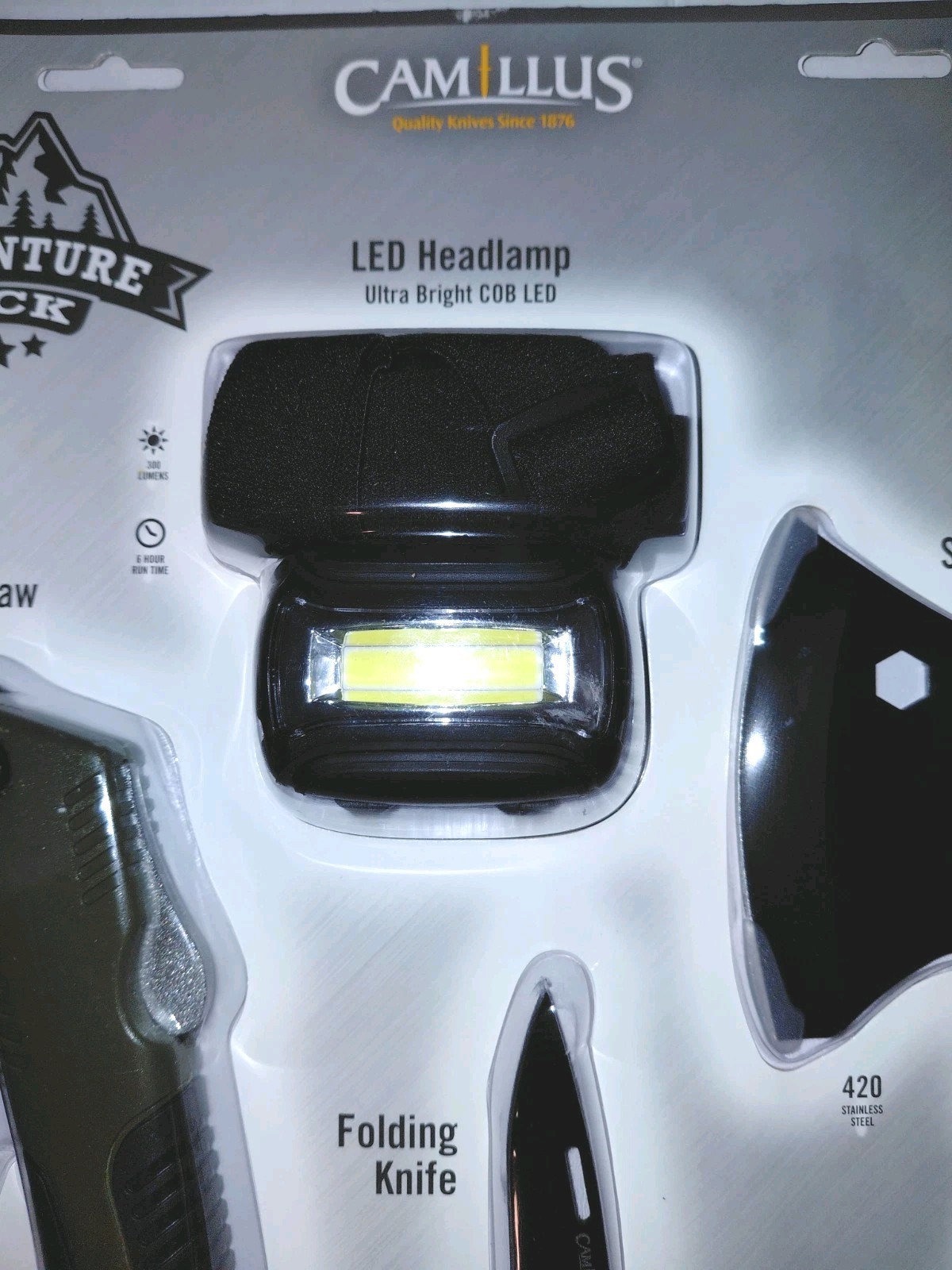 Camillus Adventure Pack Camping Set Hatchet Knife Saw LED Headlamp New