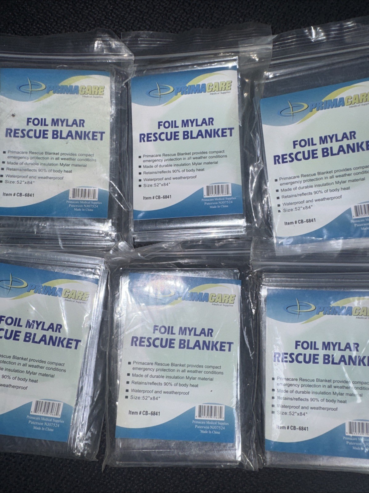6 Emergency Rescue Space Thermal Mylar Blankets 84 x 52 New ! Free Shipping New