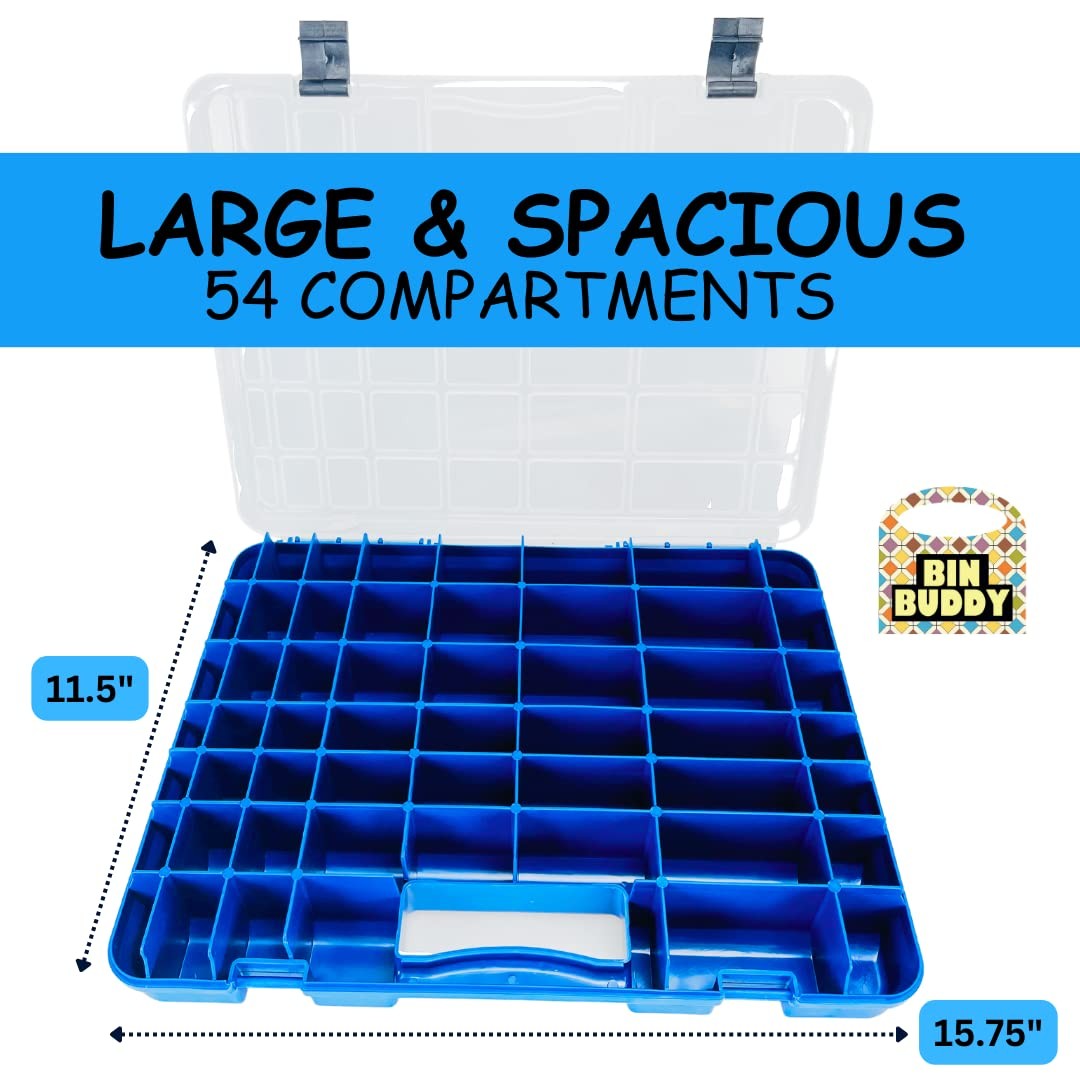 BIN BUDDY 54-Compartment Plastic Storage Box – Versatile Organizer for Blue