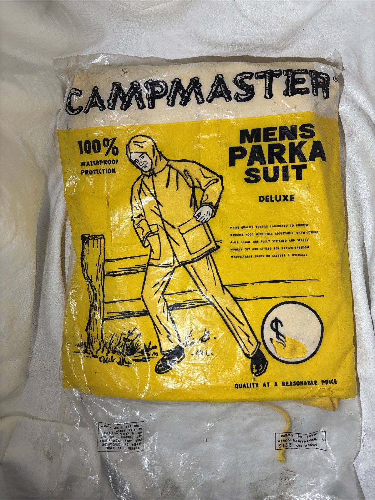 New Vintage Campmaster Waterproof Rainsuit PVC Mens Med Coastal Fish/Bike Rain