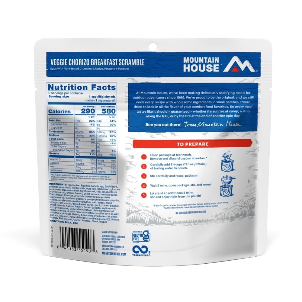 Mountain House Veggie Chorizo Breakfast Scramble | 6 Pouches, Blue