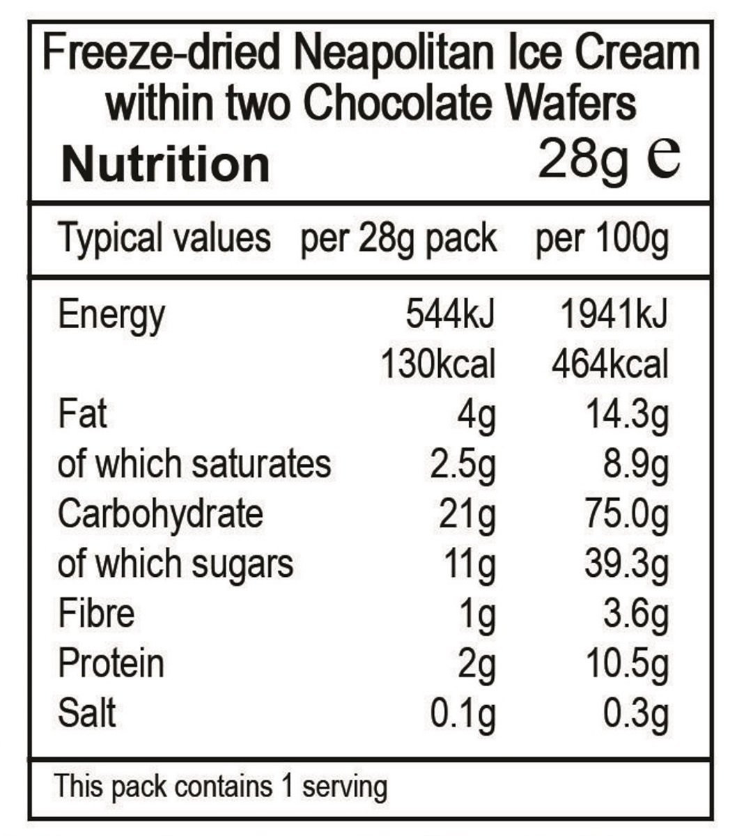 Astronaut Freeze Dried Neapolitan Ice Cream, One Serving Pouch serving
