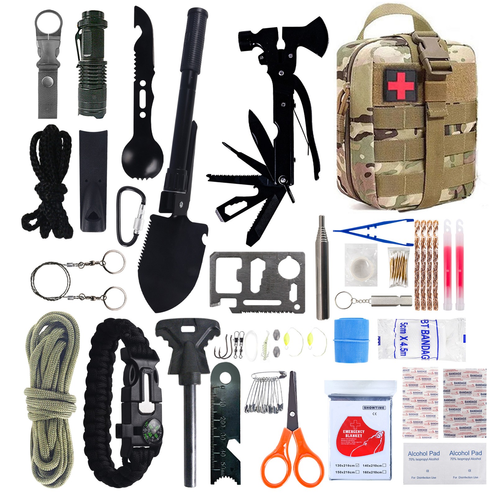 15 PCS Tactical Survival Gear Travel Outdoor Emergency Rescue Equipment Kit