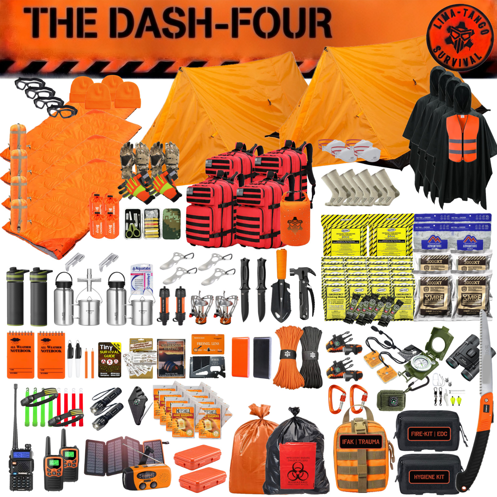72+ Hour 4-Man Emergency / Survival Kit / Bug Out Bag / Tactical Backpack