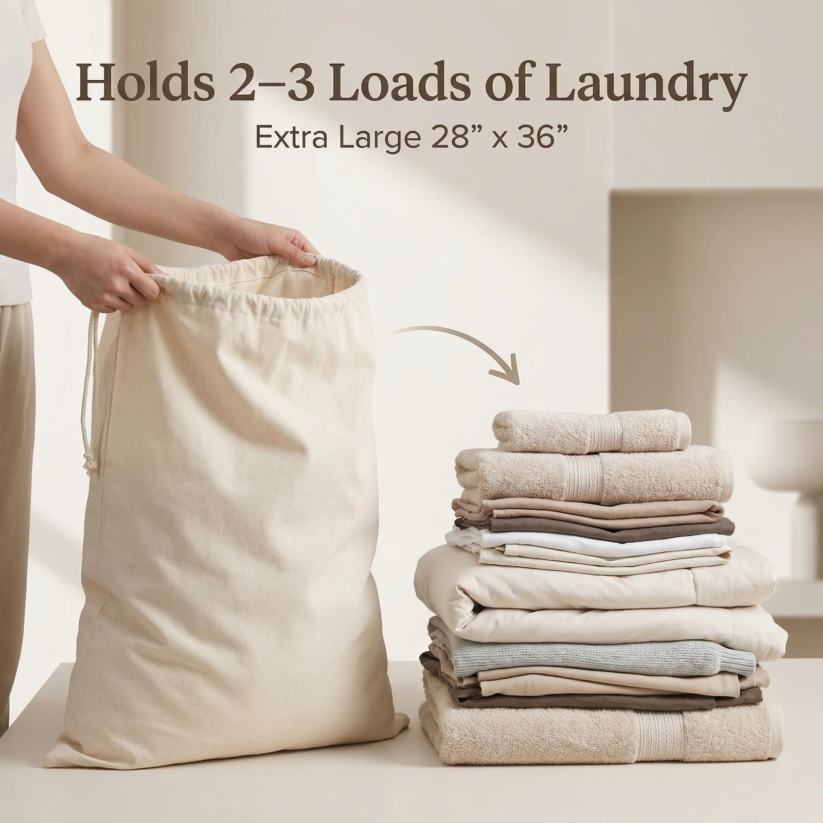Urban Villa Extra Large Canvas Laundry Bag 28×36 Inches, 100% 1 Pack, Natural