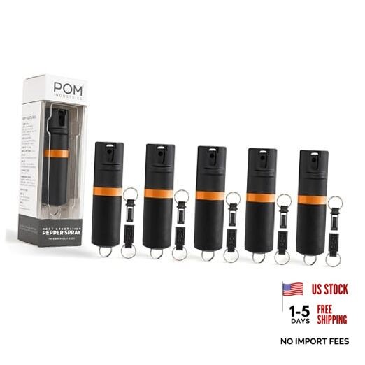 Premium Pepper Spray Keychain, Quick Release Black Orange 5 Pack (Save 25%)