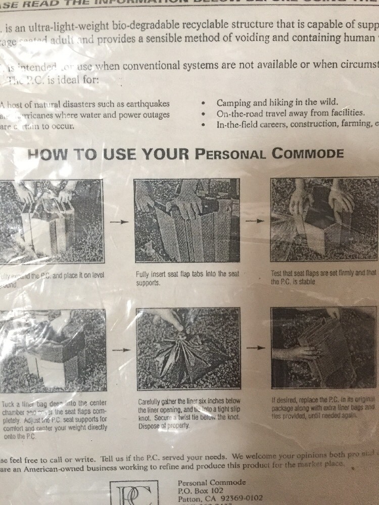 Personal Commode Portable Cardboard Toilet Camping Prepper