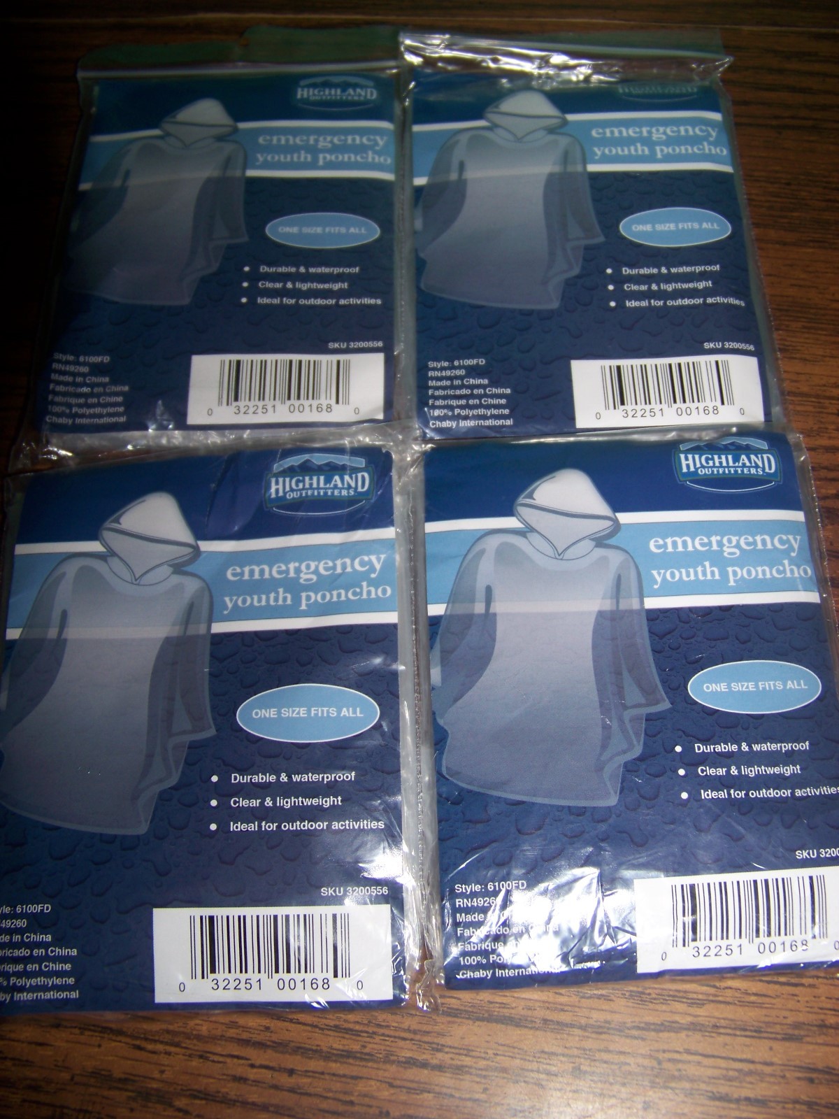 Lot of 4 ~ Highland Outfitters Emergency YOUTH Poncho New in Sealed Package
