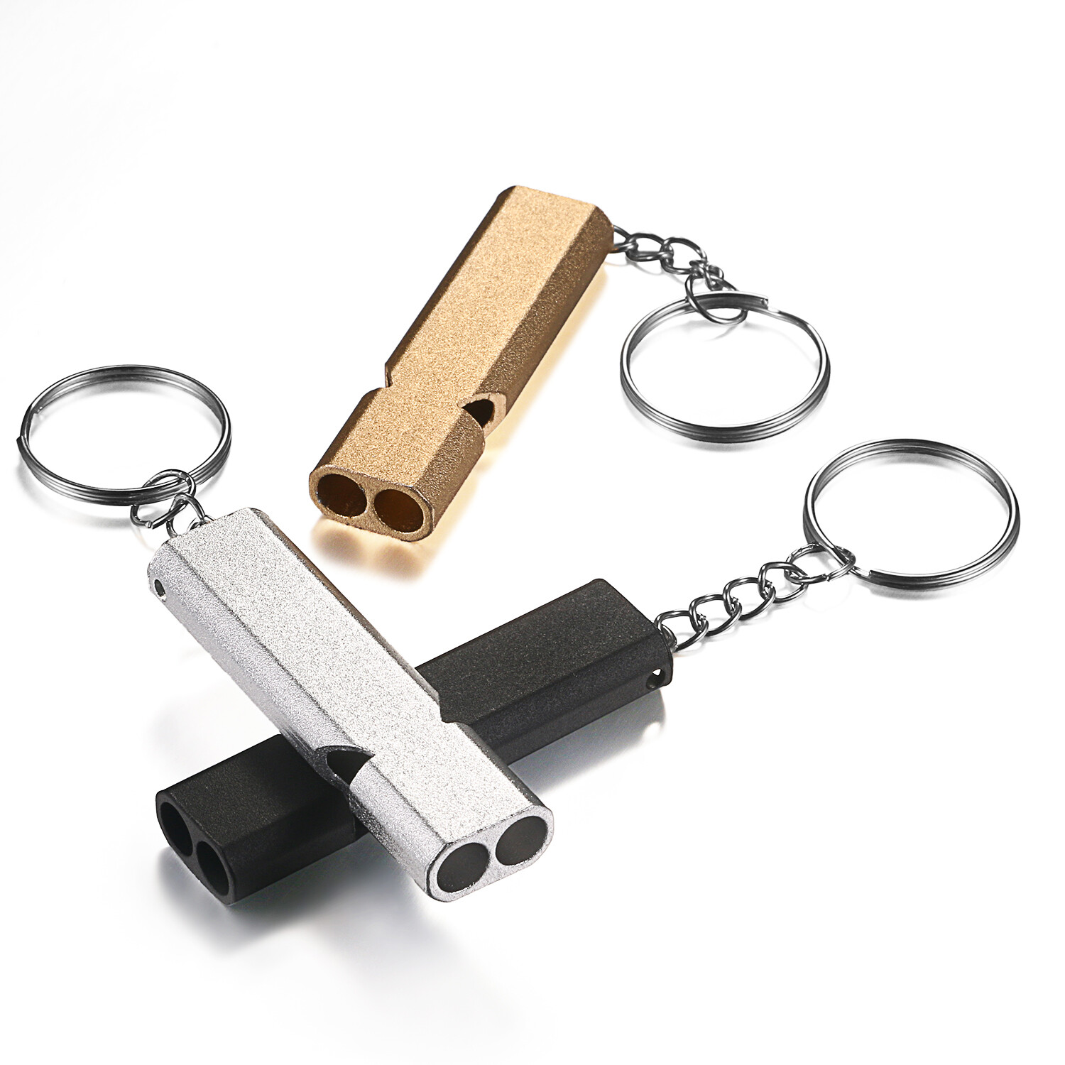 6pc Survival Emergency Double Tubes Whistles Keychain for Camping Hiking Outdoor