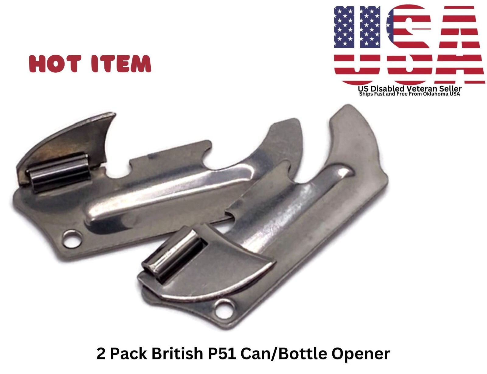 2 Pack British Military P51 Can Opener Bottle Opener Stainless Steel Ships Free