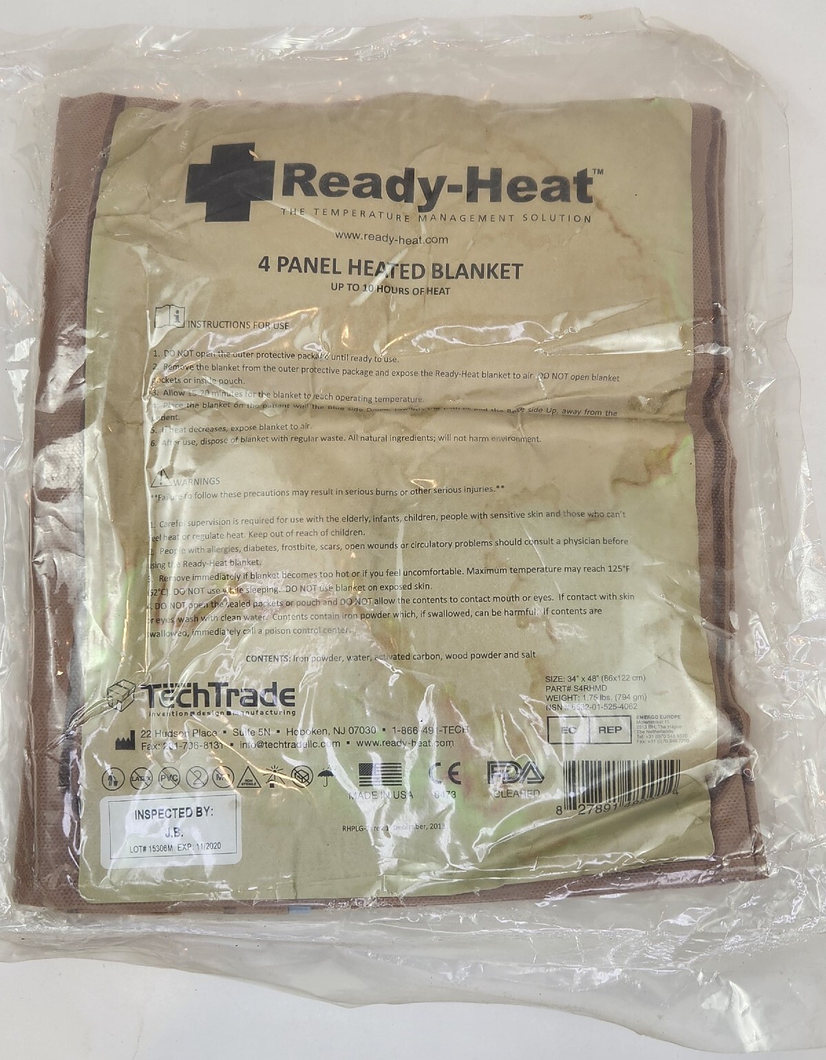 Ready-Heat 4 Panel Heated Disposable Emergency Blanket *DAMAGED OUTER PLASTIC*