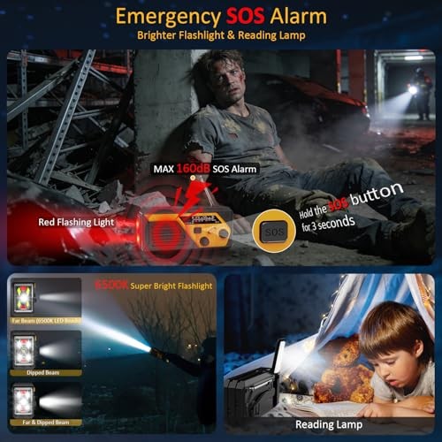 Emergency Radio with 4 Charging Cables, 22000mWh AM FM NOAA Weather Yellow