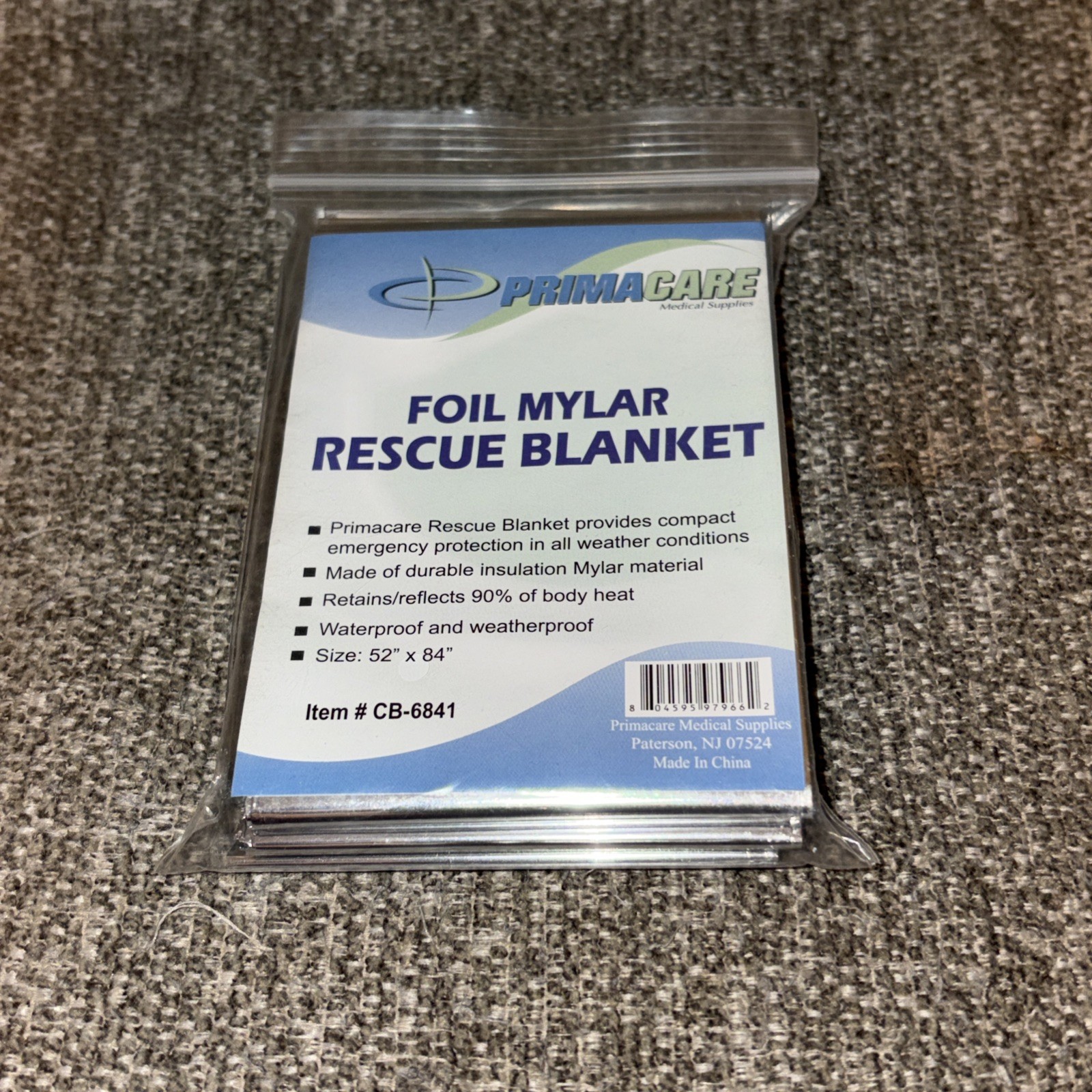 Primacare Emergency Foil Mylar Rescue Blanket 52″ Length x 84″ Width