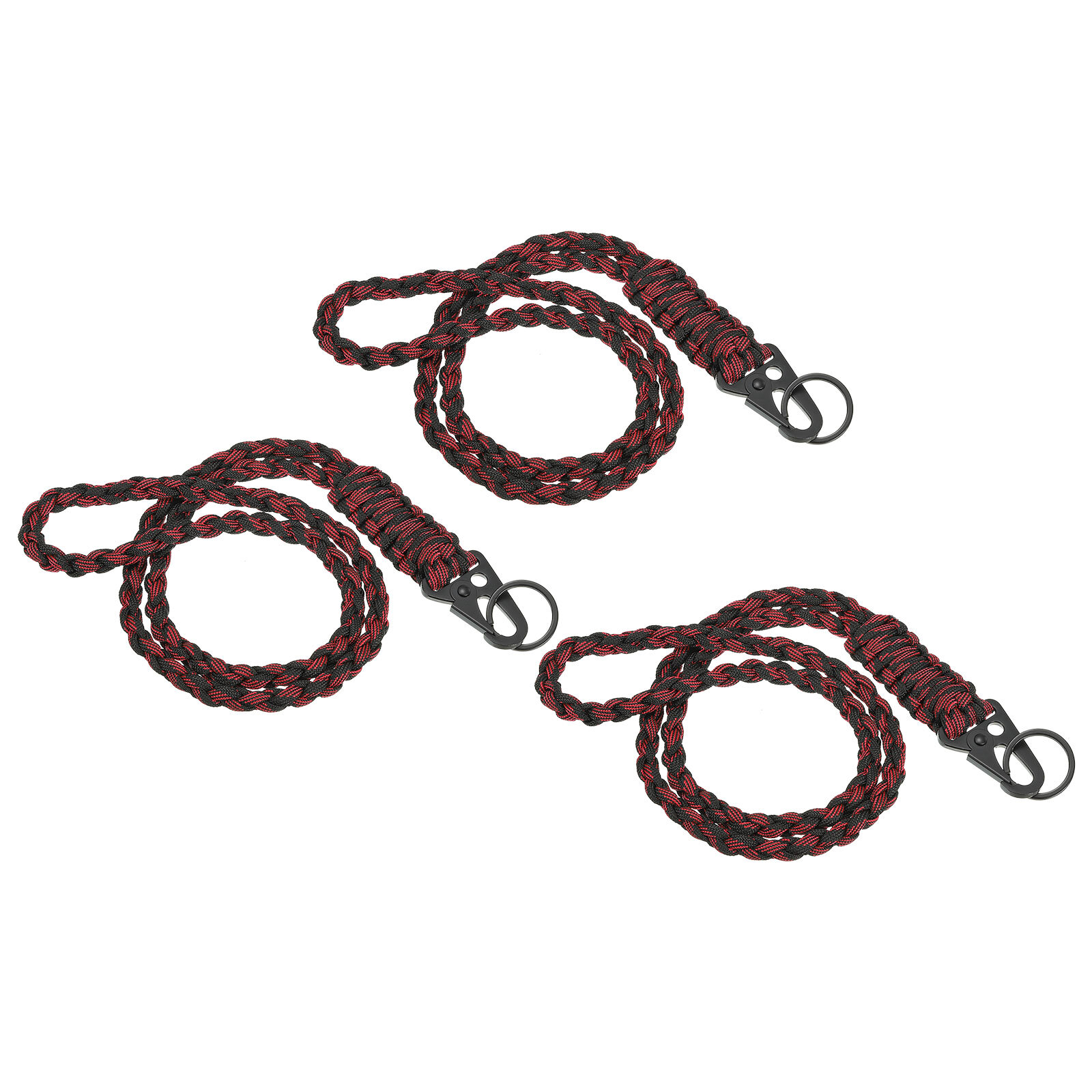 3Pcs 22″ Paracord Neck Lanyard Keychain Braided Strong Lanyard with Black&Red