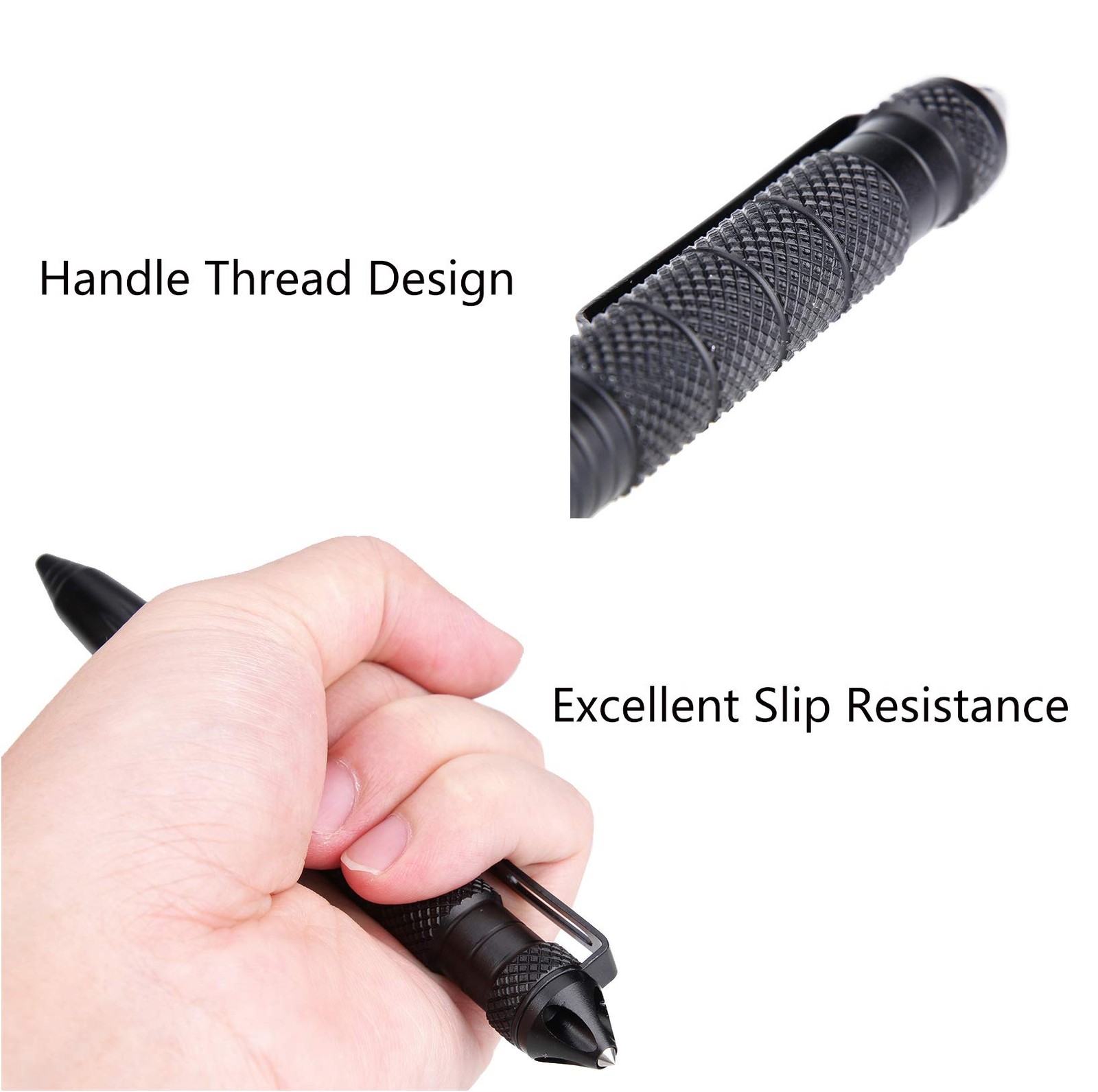 2PCS Tactical Pen Aluminum Self Defense with Glass Breaker Writing Black