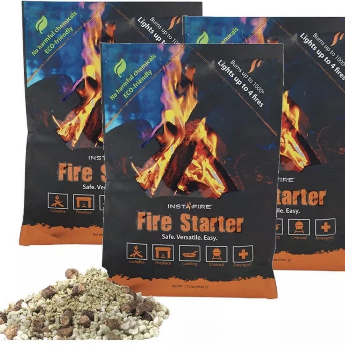 2 Packs InstaFire Military Grade Fire Starter Camping Emergency Survival Prep