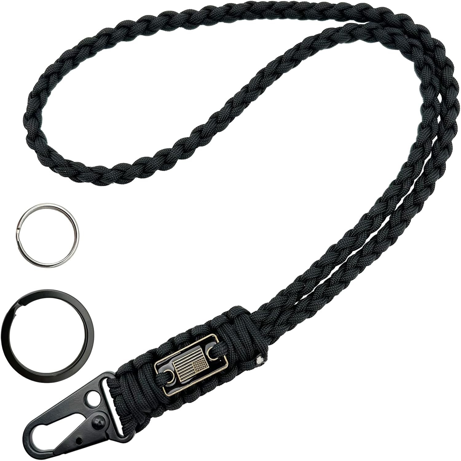 Heavy Duty Paracord Lanyard for ID Badges, Black x2, X2