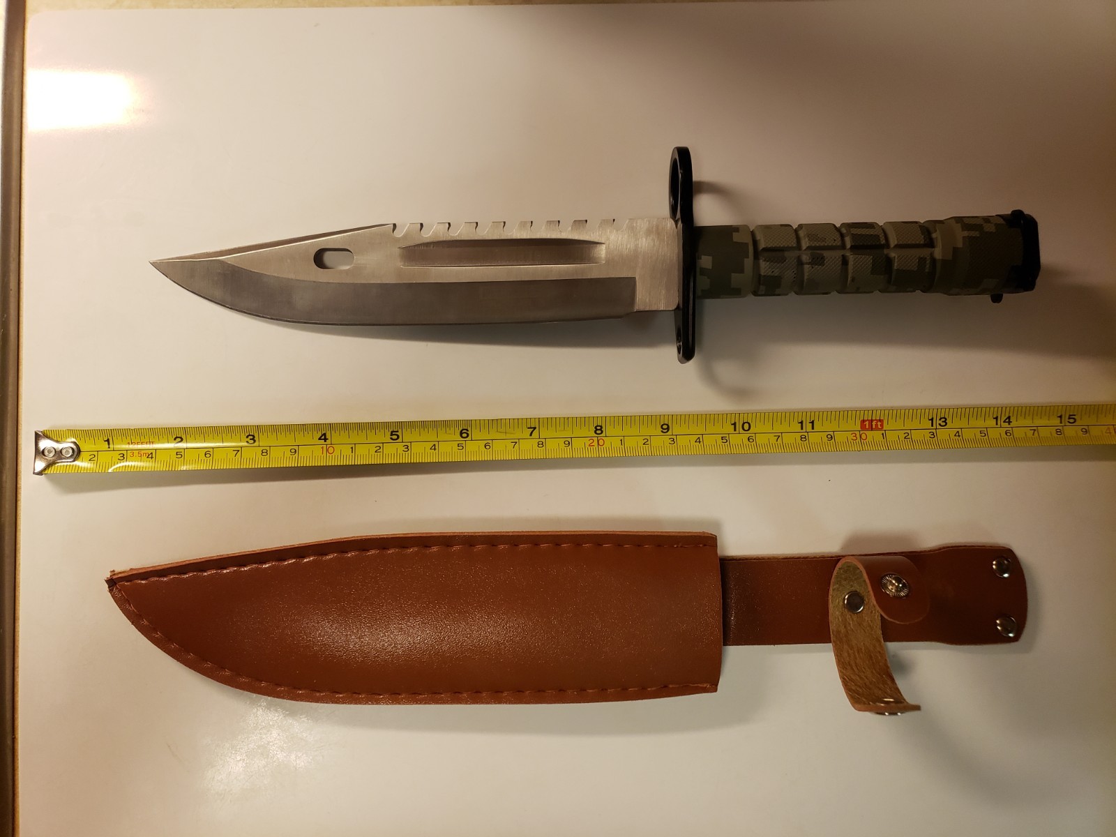 Bushcraft, Survival, Camping Knife(large), Saw Back Camo Handle, Sheath Included