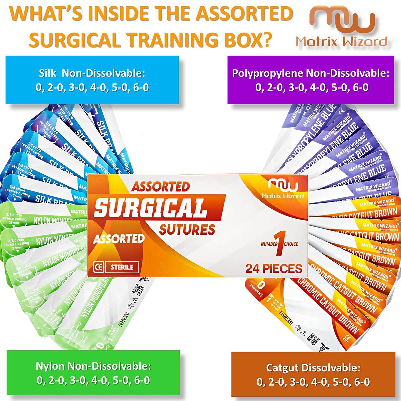 Mixed Sterile Suture Thread with Needle (Dissolvable and Non-dissolvable 0,…