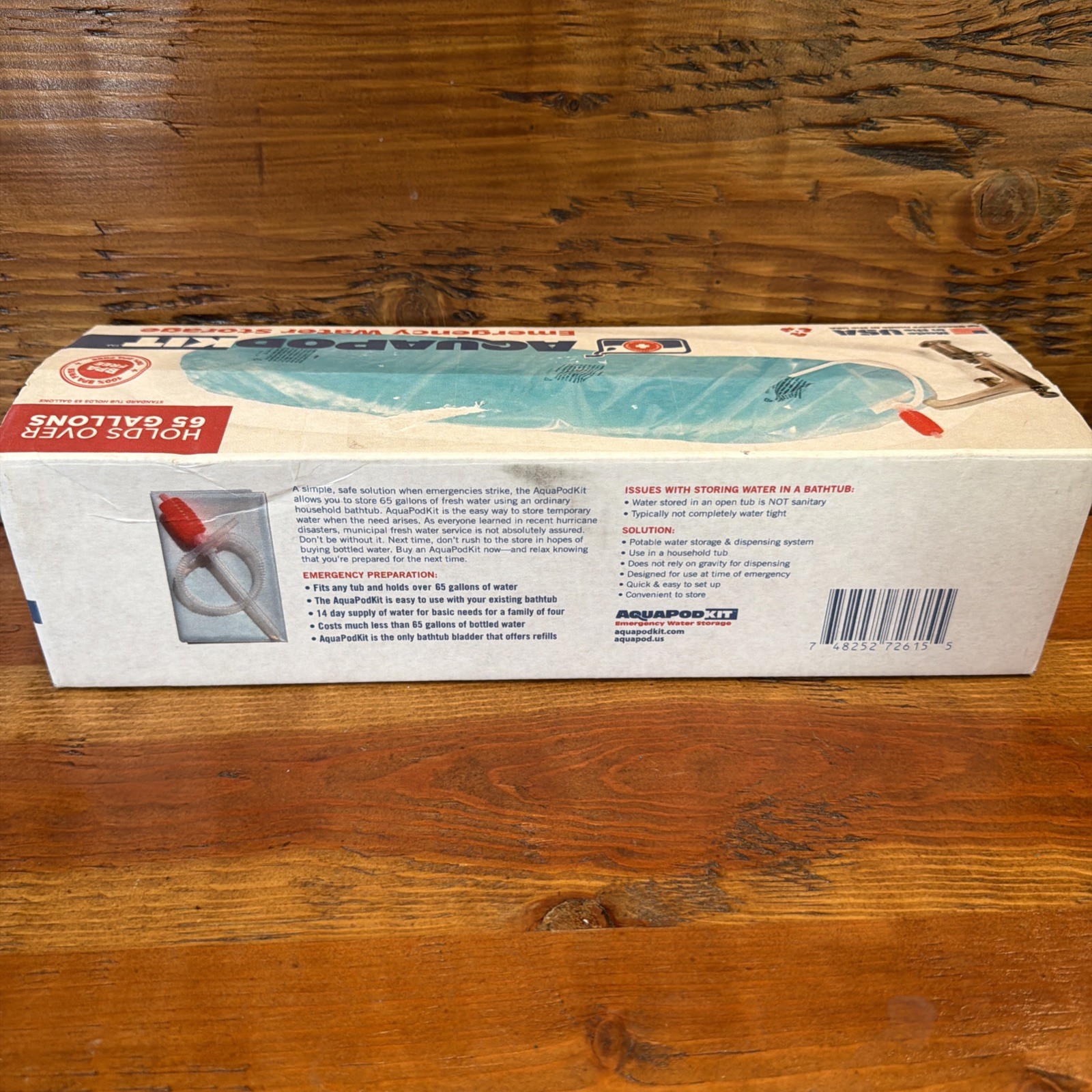 AquaPodKit Made in USA – Emergency Bathtub Water Storage Bladder 65 Gallons