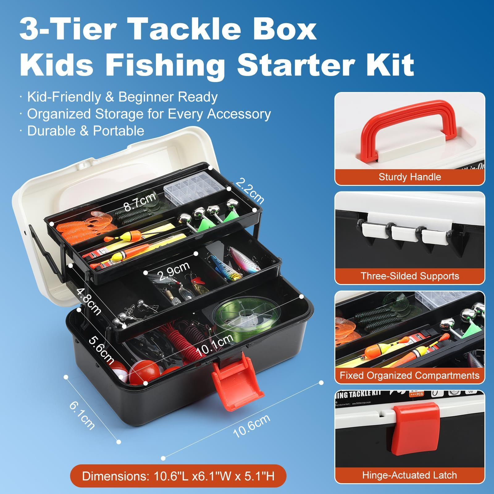 TCMBY 3 Layers Tackle Box with Included, 11×5.5×5.1 inches, Black