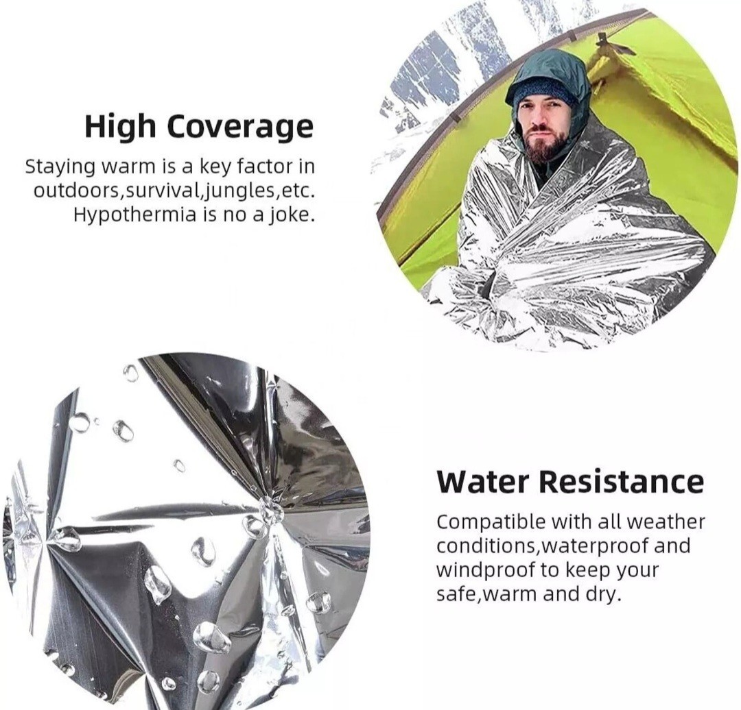 2 PCS Emergency BLANKETS Thermal Survival Safety Insulating Mylar Heat 84″ X52″